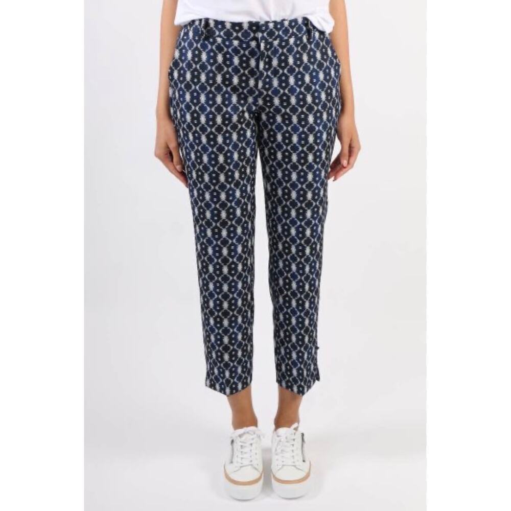 Liverpool Los Angeles Kelsey Trouser Navy Batik Print Ankle Pants Size 6/28 NWT